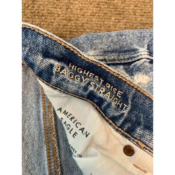 American Eagle Jeans Womens 10 High Rise Baggy Straight Distressed Ripped Denim - Picture 7 of 9